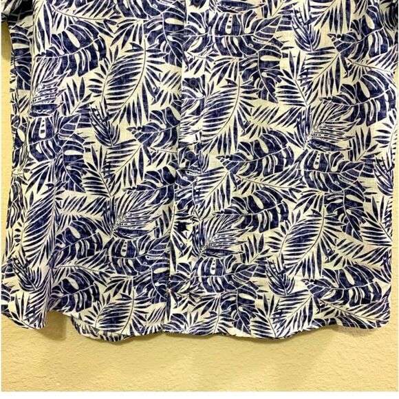FREE LINE ATHENS Linen Shirt Men’s L/XL Short Sleeve Button Up Blue Leaf Print. - Picture 6 of 13